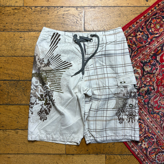 Vintage Oakley Cream Surfwear Boardshorts Baggy Swimming Trunks - 32