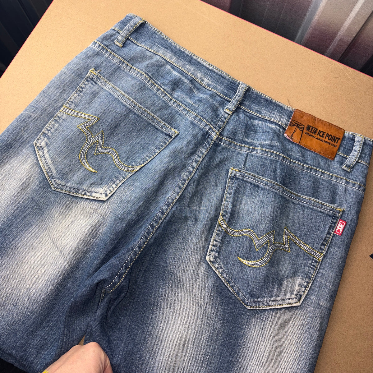 Ice Point Embroidered Blue Japanese Denim Hip Hop Y2K Baggy Jeans - 34S