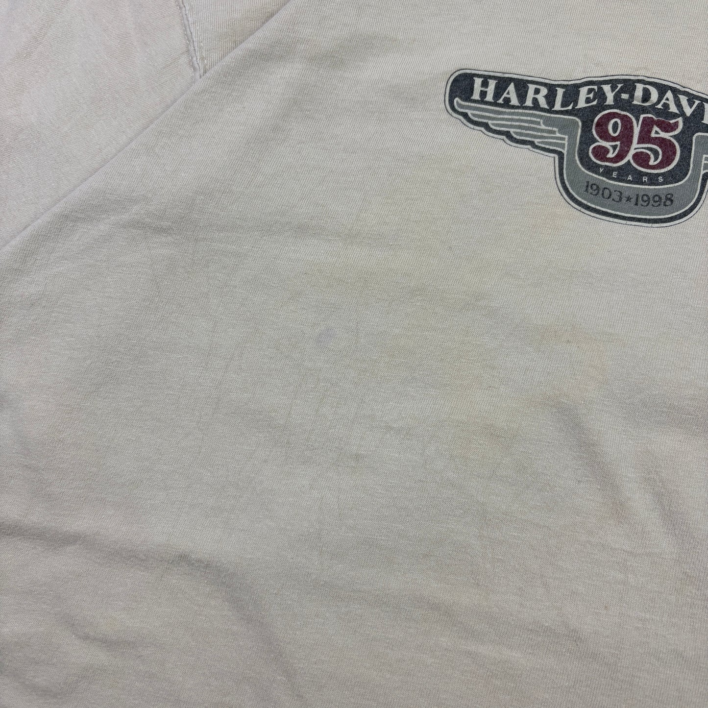 Vintage 1998 Harley Davidson Cream Graphic T-Shirt - M