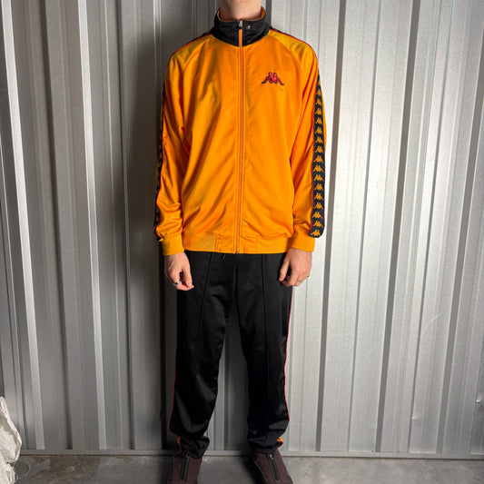 Vintage 90s Kappa Orange Black Tape Seam Full Tracksuit - L