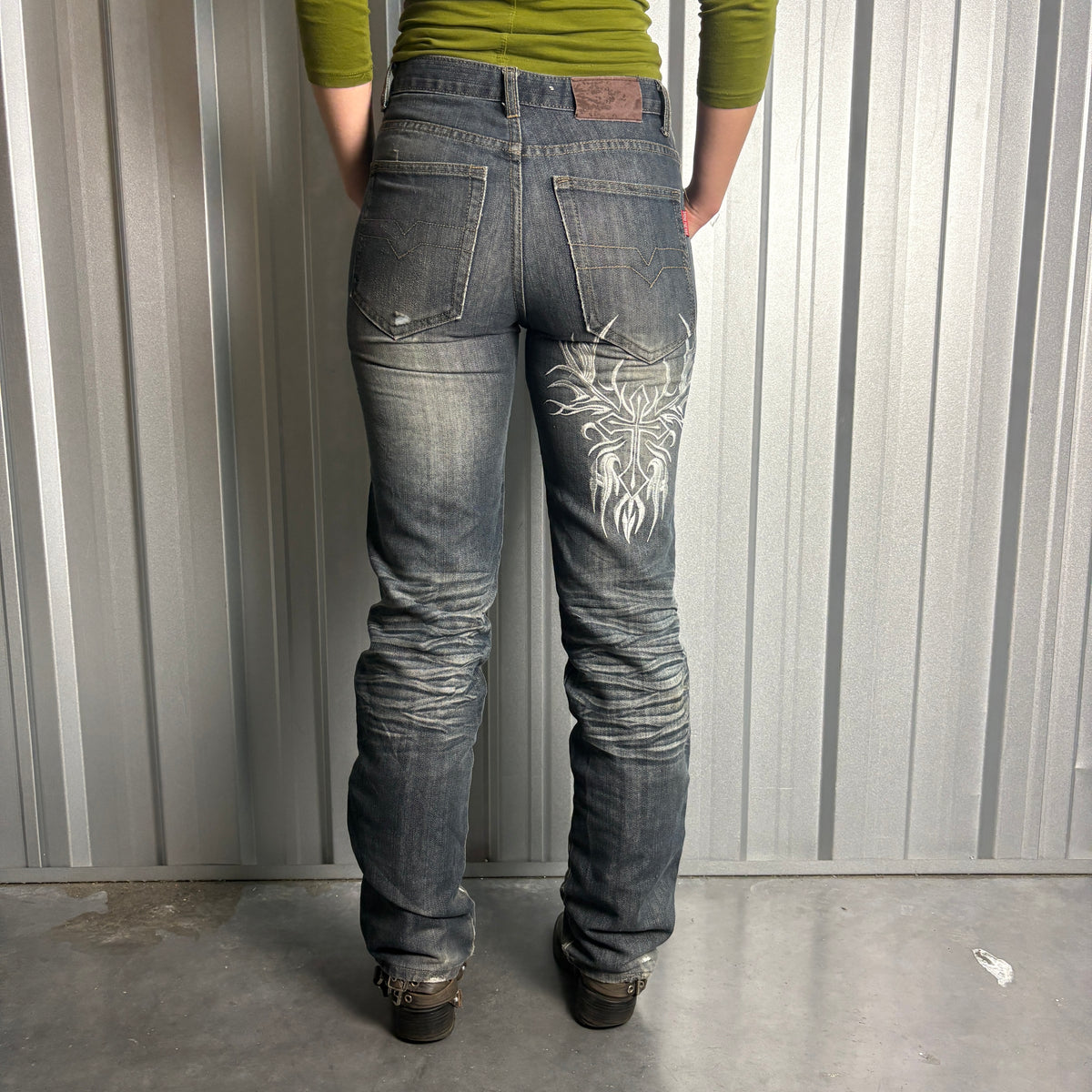 Embroidered Blue Japanese Denim Hip Hop Y2K Baggy Jeans - 30R