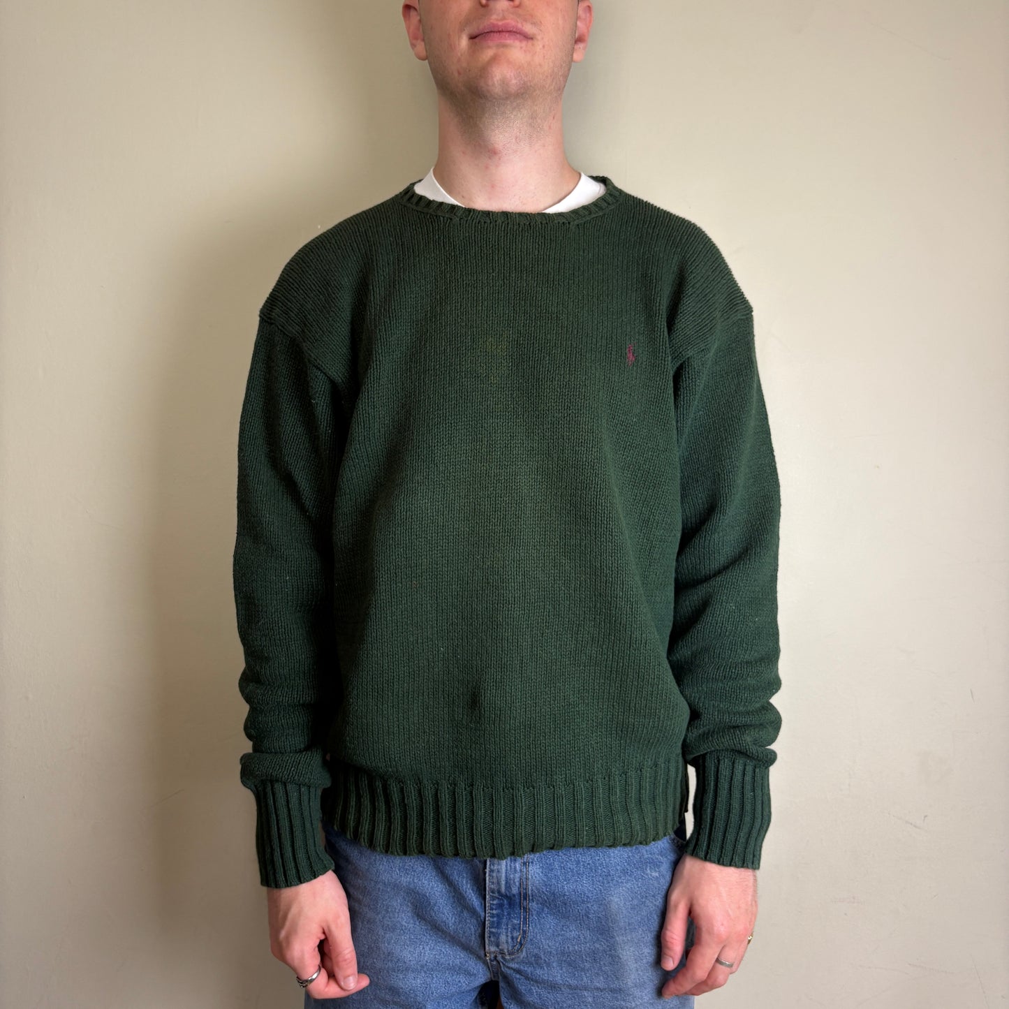 Vintage Ralph Lauren Green Crewneck Knit Embroidered Sweatshirt - XL