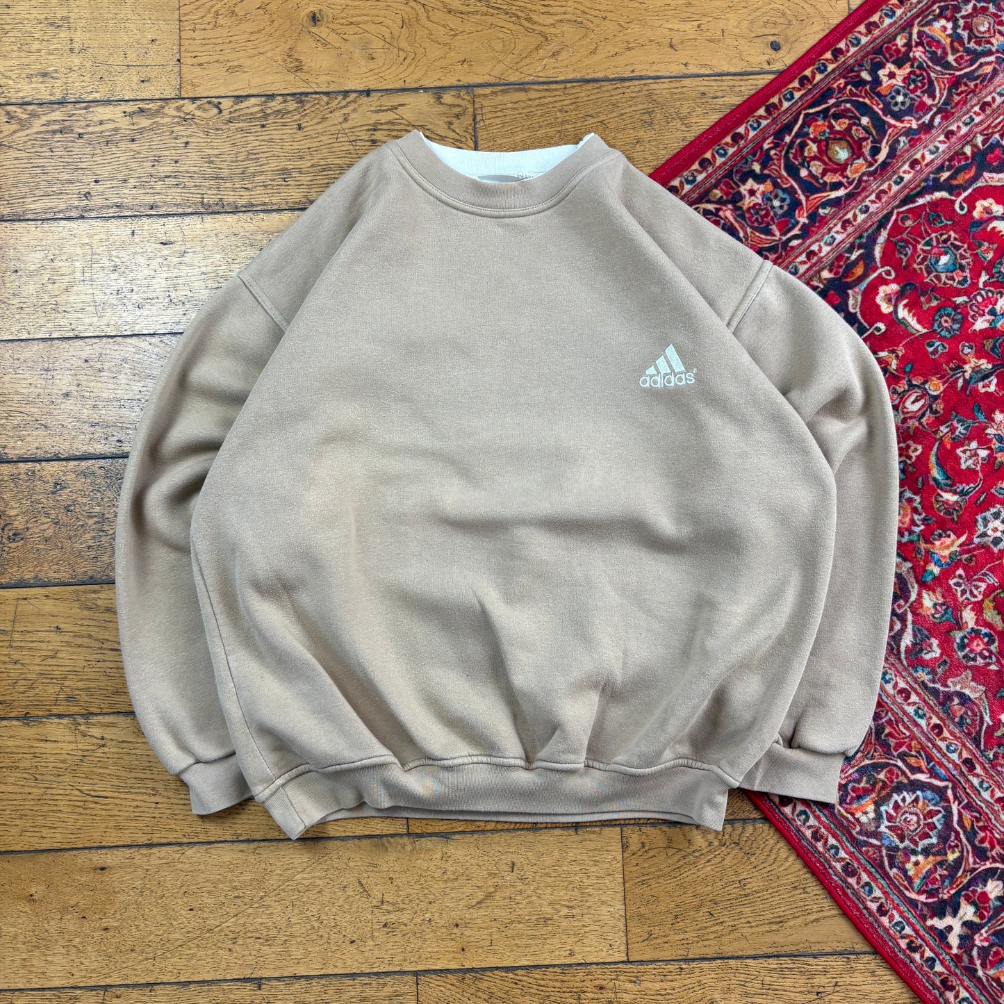 Vintage 90s Adidas Cream Brown Embroidered Sweatshirt - XL