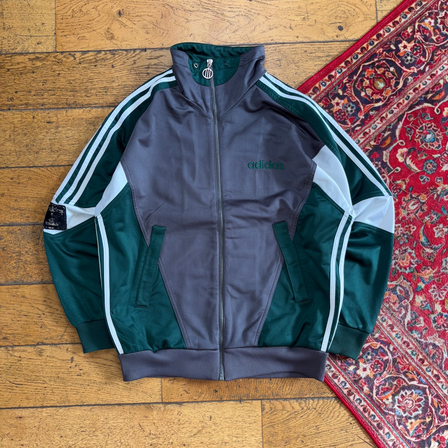 Vintage Adidas Grey Green Tracksuit Track Shell Windbreaker Jacket - S