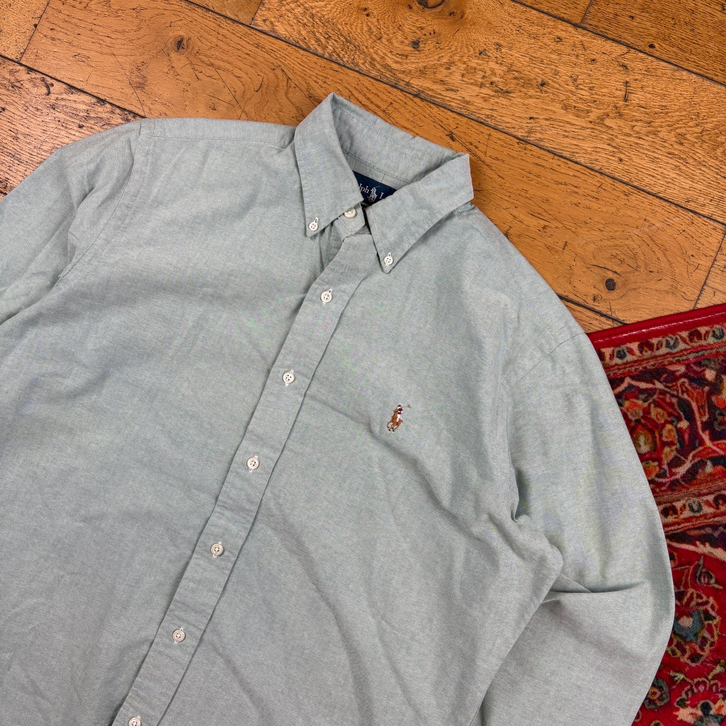 Vintage Ralph Lauren Light Blue Green Embroidered Shirt - M