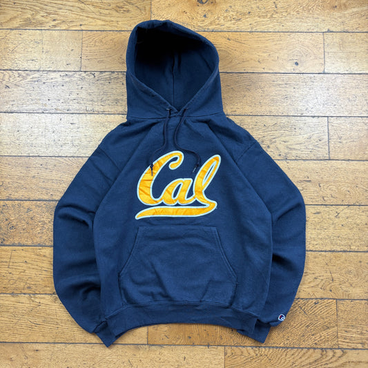 Vintage Champion Navy College Embroidered Hoodie Sweatshirt - S