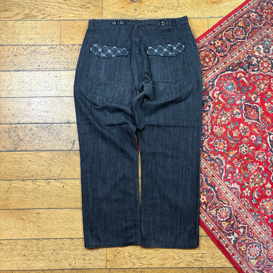 Vintage G Unit Black Buckle Back 50 Cent Y2K Hip Hop Baggy Jeans - 38