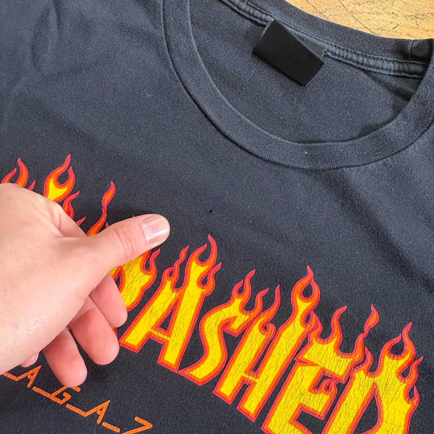 Vintage Thrasher Black Skate Flames Graphic T-Shirt - XS