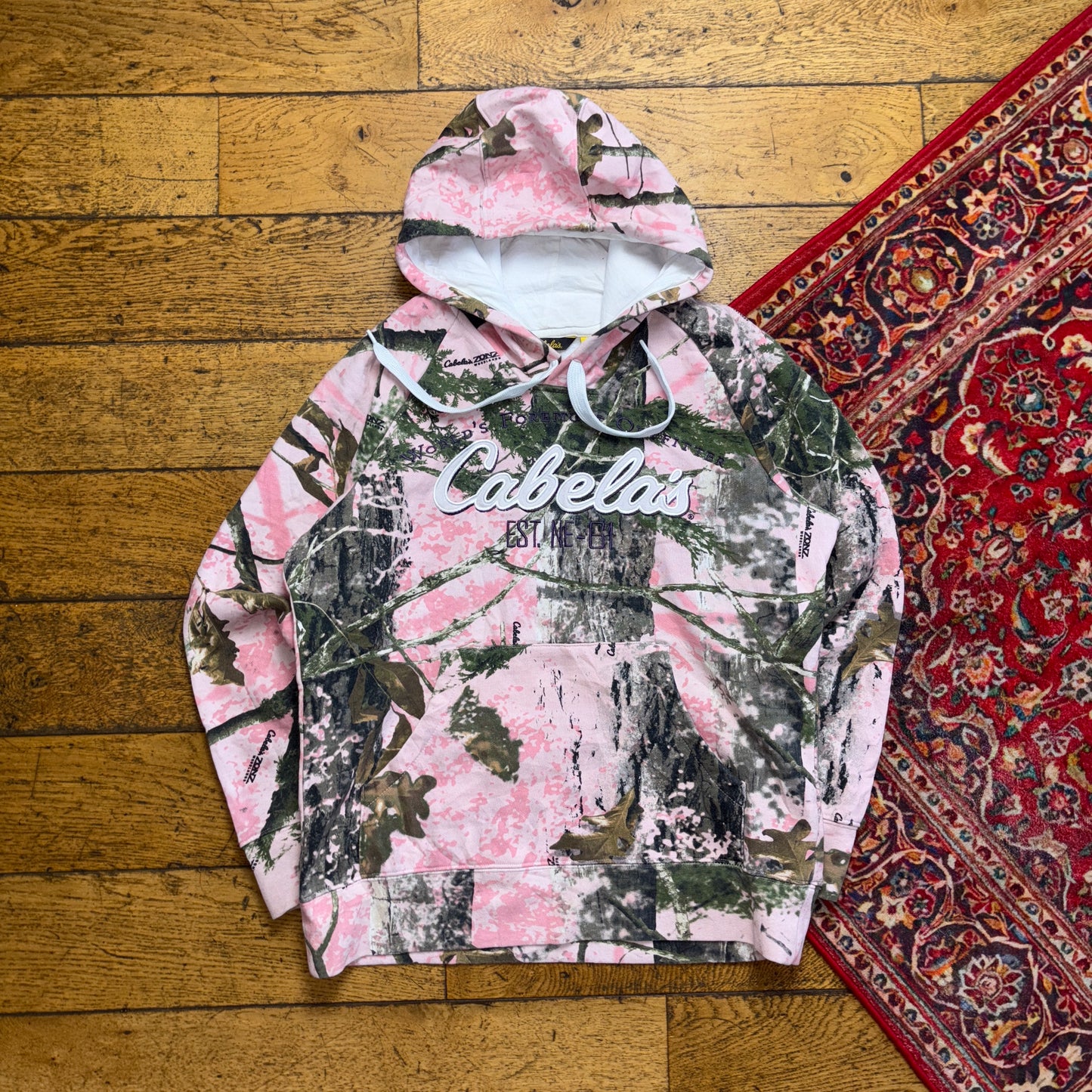 Vintage Cabelas Realtree Womens Camo Pink Hoodie Sweatshirt - M