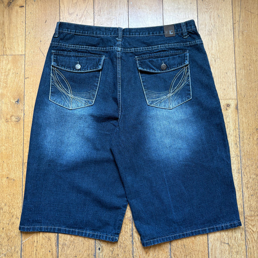 Vintage Embroidered Hip Hop Blue Baggy Shorts Jorts - 40