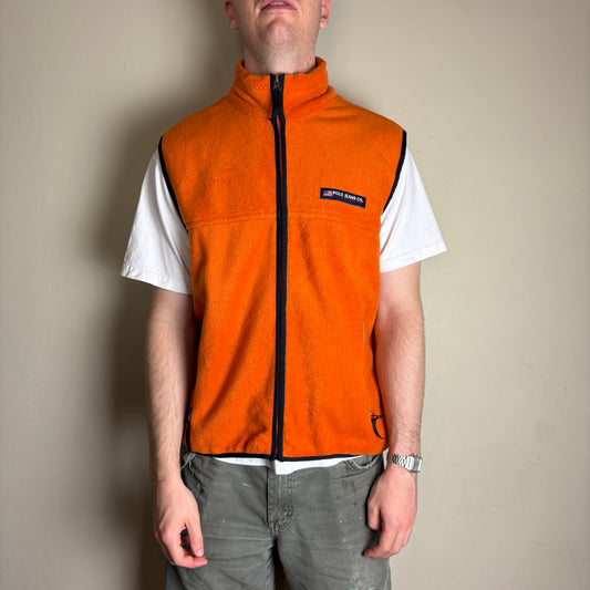 Vintage Ralph Lauren 90s Polo Jeans Orange Fleece Zip Vest Gilet - L