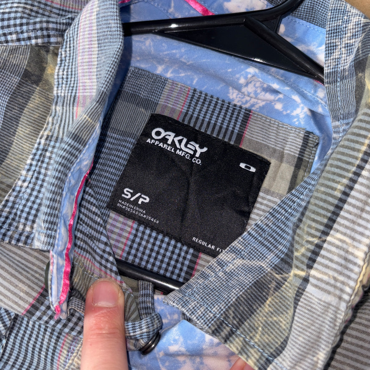 Oakley Blue Grey Check Stripe Plaid Shirt - S
