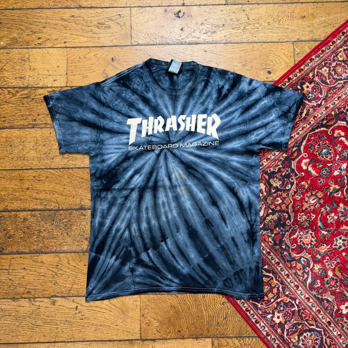 Vintage Thrasher Grey Black Tie Dye Graphic T-Shirt - S