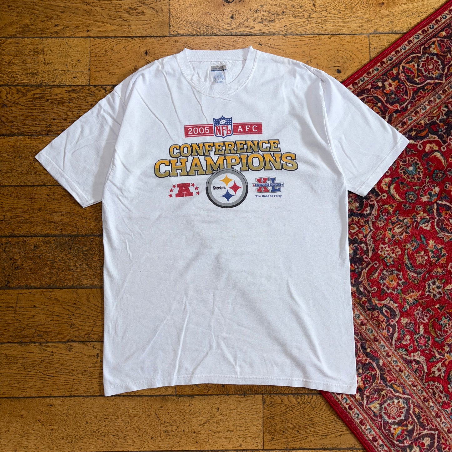 Vintage Reebok 05 NFL Steelers White Graphic T-Shirt - L