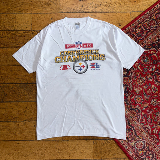 Vintage Reebok 05 NFL Steelers White Graphic T-Shirt - L