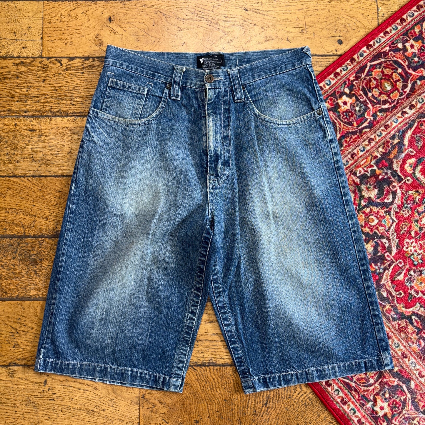 Vintage Mecca Blue Embroidered Y2K Hip Hop Baggy Jeans Shorts Jorts - 34