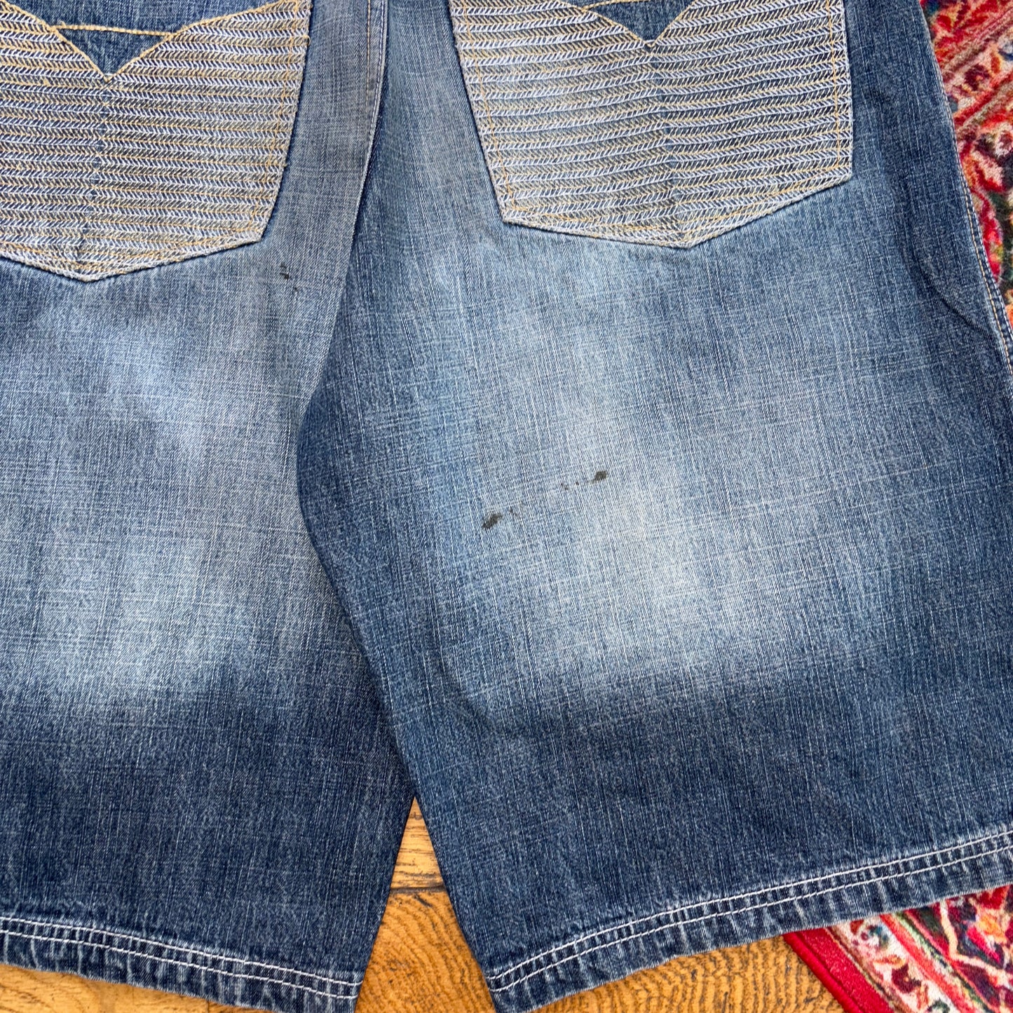 Vintage Focus70 Embroidered Hip Hop Blue Baggy Shorts Jorts - 38