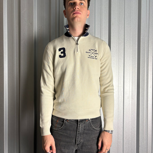 Vintage Ralph Lauren Cream Embroidered Quarter Zip Sweatshirt - S