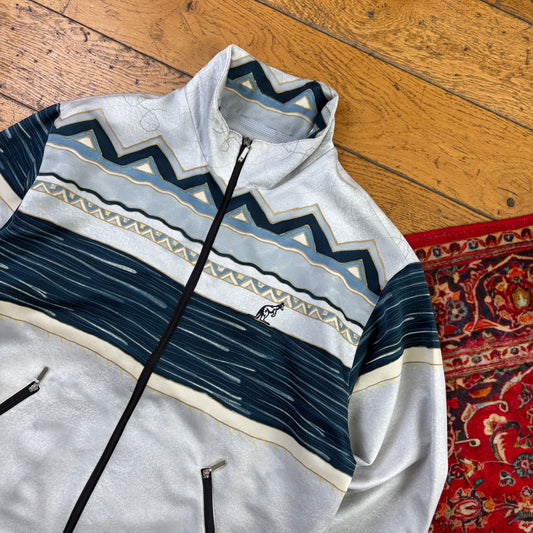 Vintage Pattern White Tracksuit Track Shell Windbreaker Jacket - M