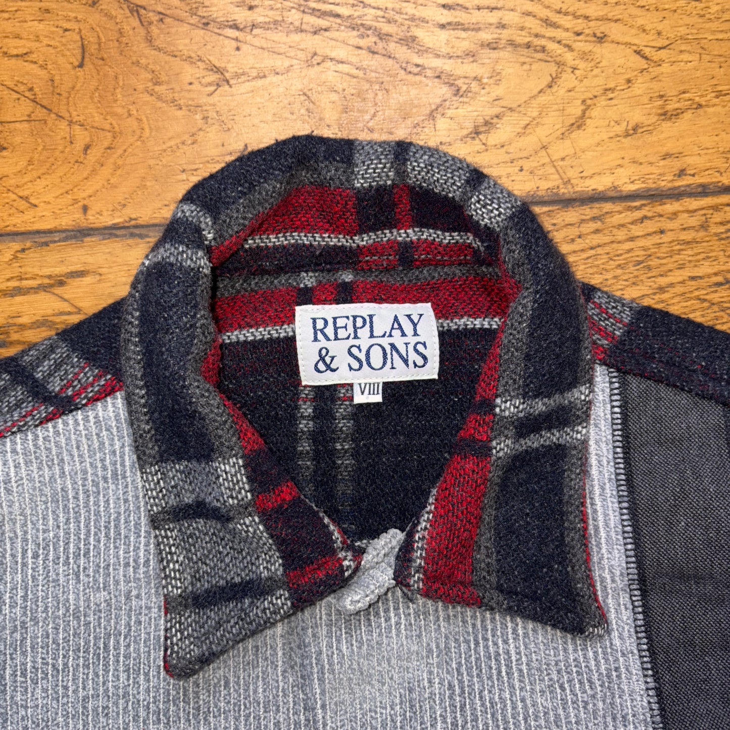 Vintage Replay Grey Check Plaid Heavyweight Cropped Shirt - XL