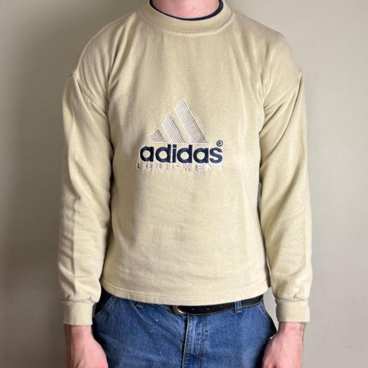 Vintage Adidas Equipment Cream Embroidered Sweatshirt - S