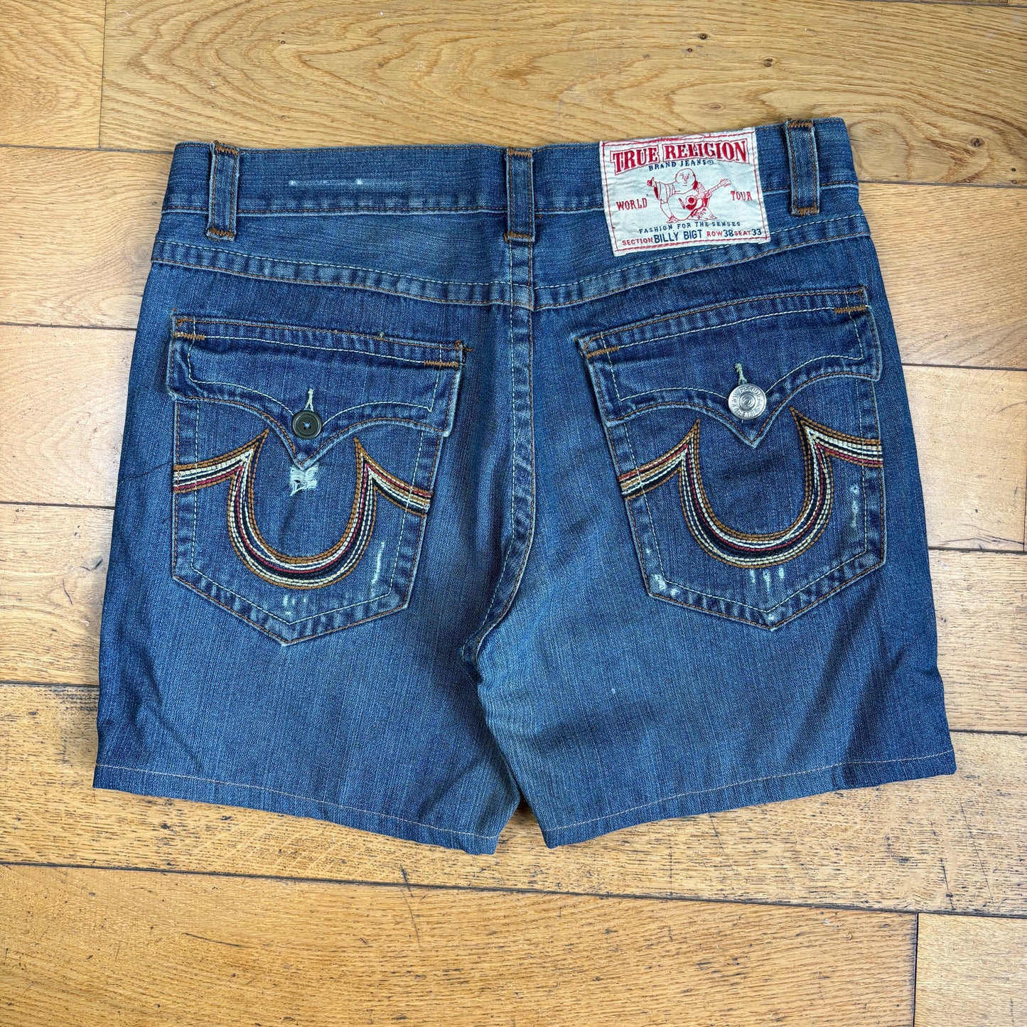 Vintage True Religion Blue Embroidered Y2K Shorts Jorts - 38