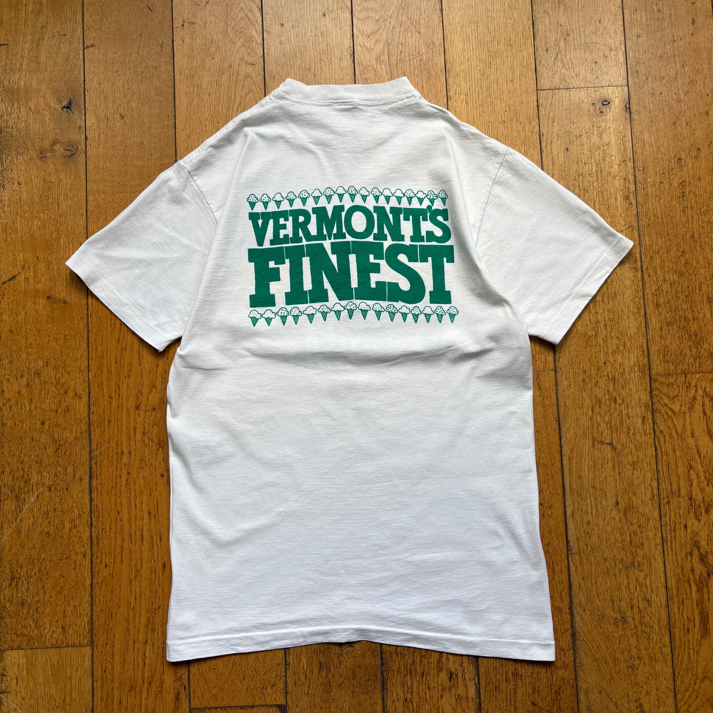 Vintage 1990 Ben and Jerrys Single Stitch White Graphic T-Shirt - S