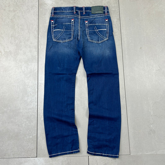 Vintage Embroidered Hip Hop Straight Blue Jeans - 31