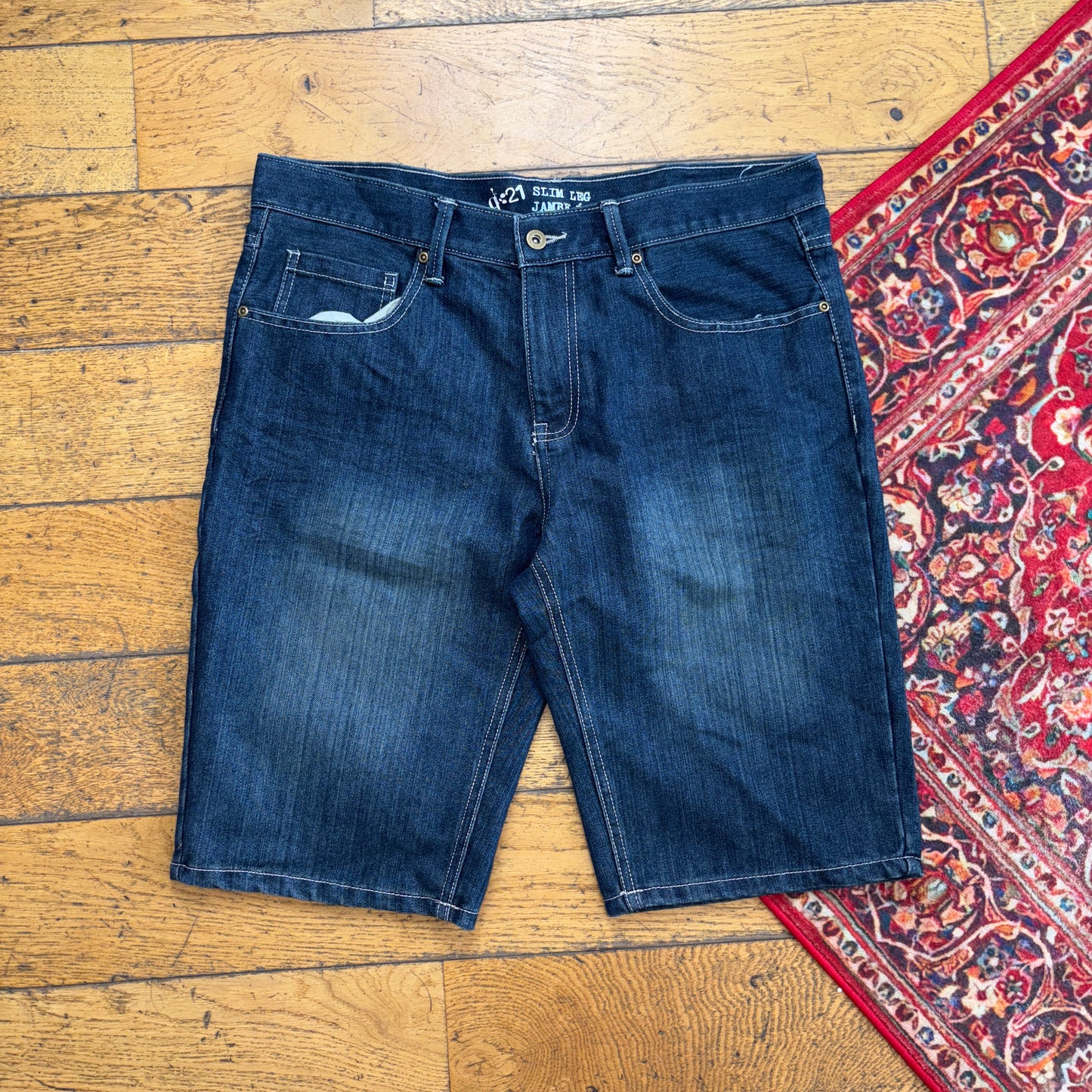 Vintage Embroidered Hip Hop Blue Slim Shorts Jorts - 36