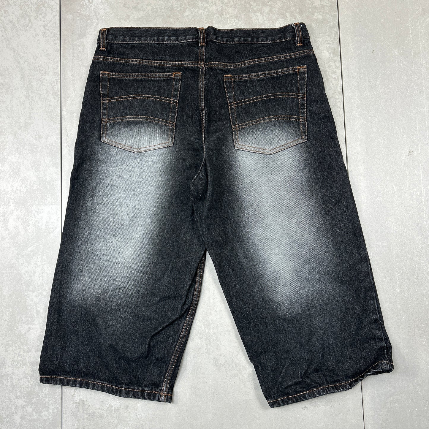 Vintage Embroidered Hip Hop Baggy Black Shorts Jorts - 36