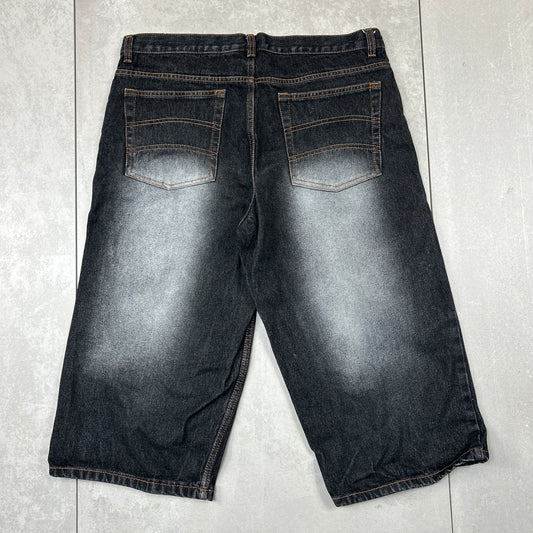 Vintage Embroidered Hip Hop Baggy Black Shorts Jorts - 36
