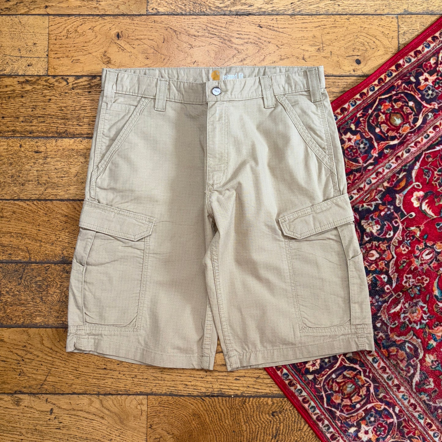Vintage Carhartt Cream Workwear Baggy Cargo Carpenter Shorts - 34