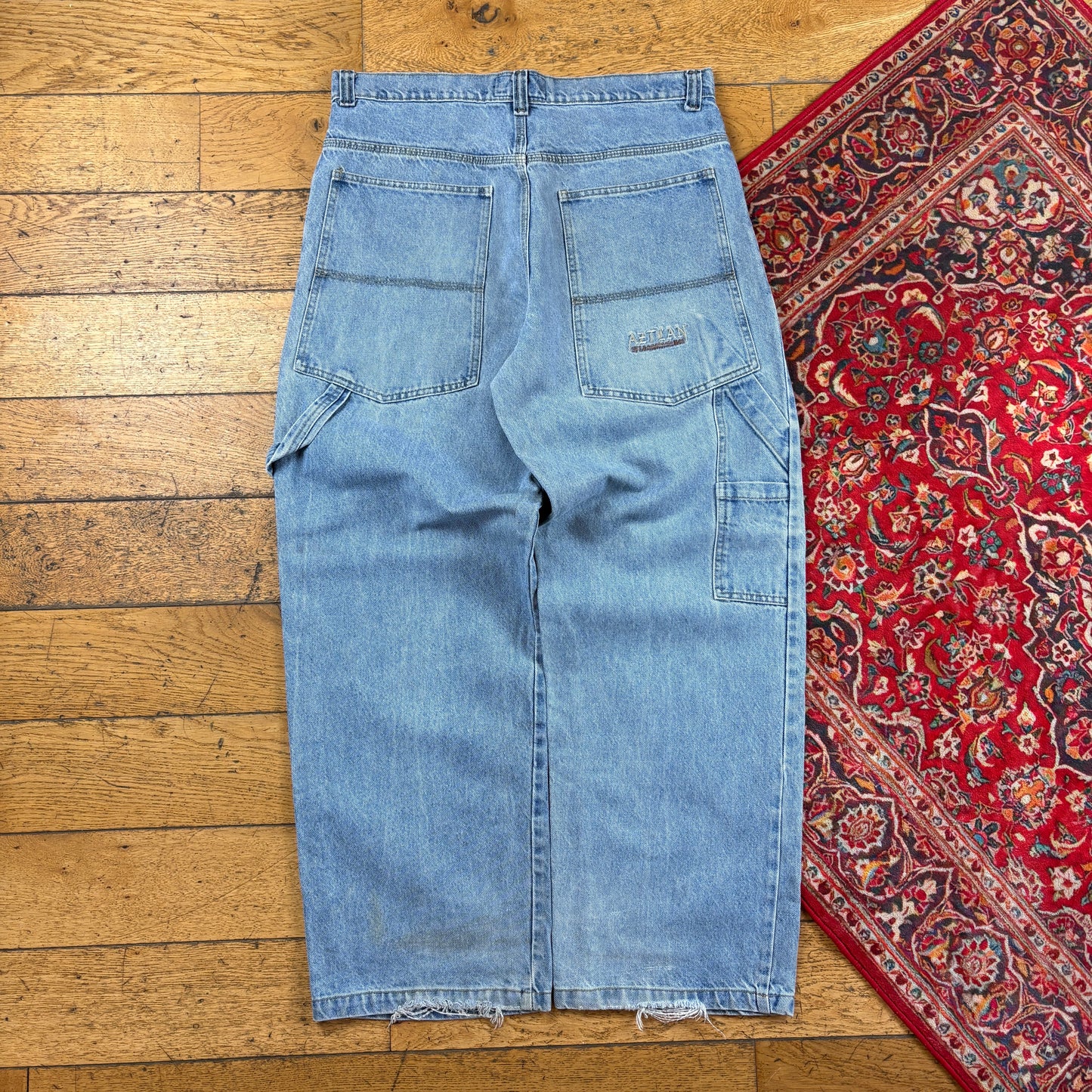 Vintage Aztlan Blue Carpenter Embroidered JNCO Style Y2K Baggy Jeans - 36