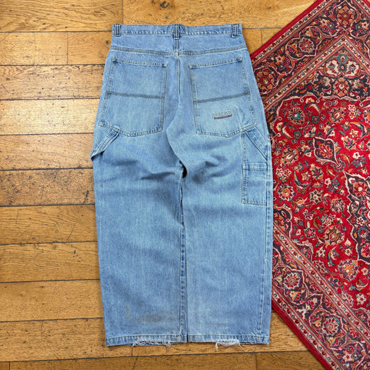 Vintage Aztlan Blue Carpenter Embroidered JNCO Style Y2K Baggy Jeans - 36