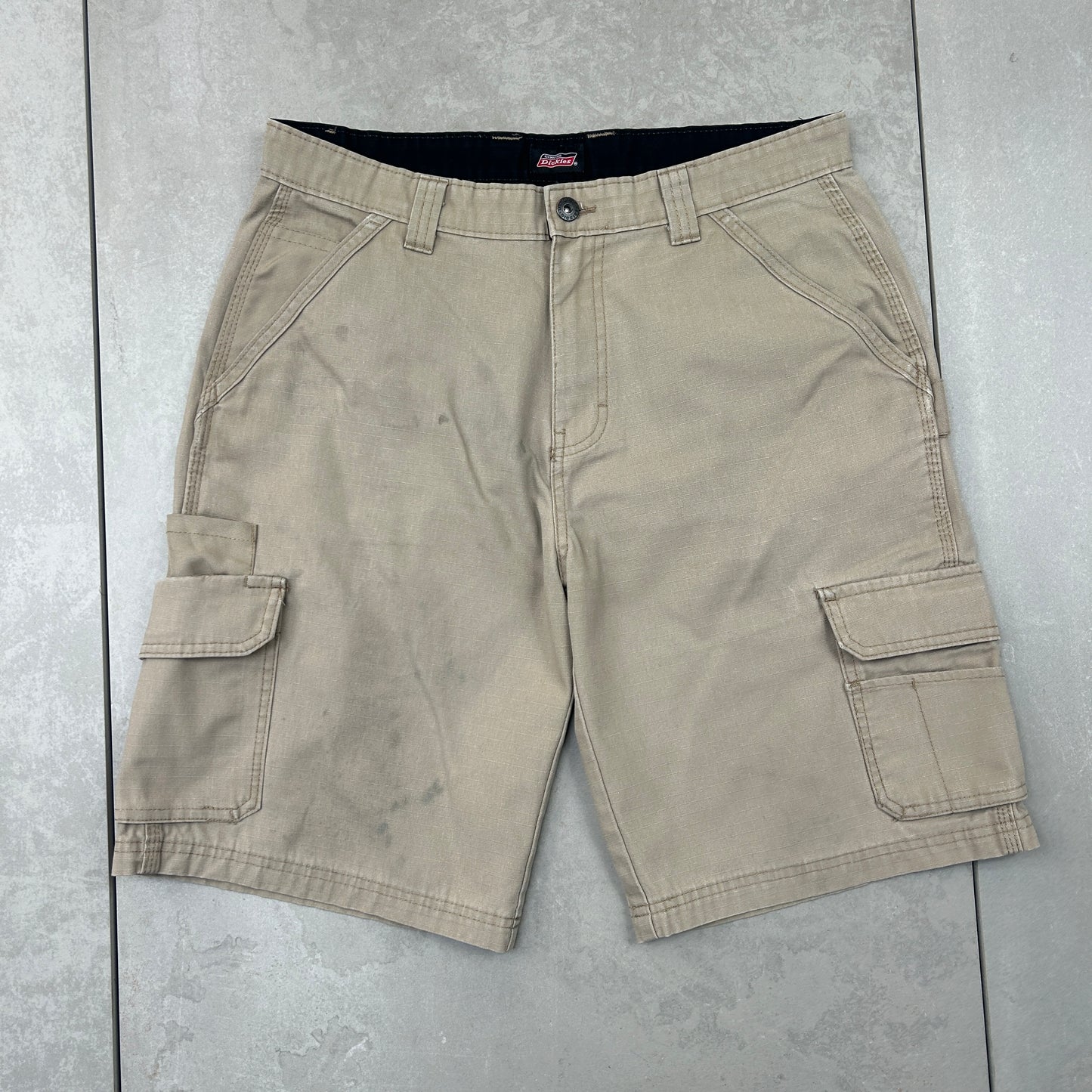 Vintage Dickies Workwear Carpenter Brown Cream Baggy Shorts - 32