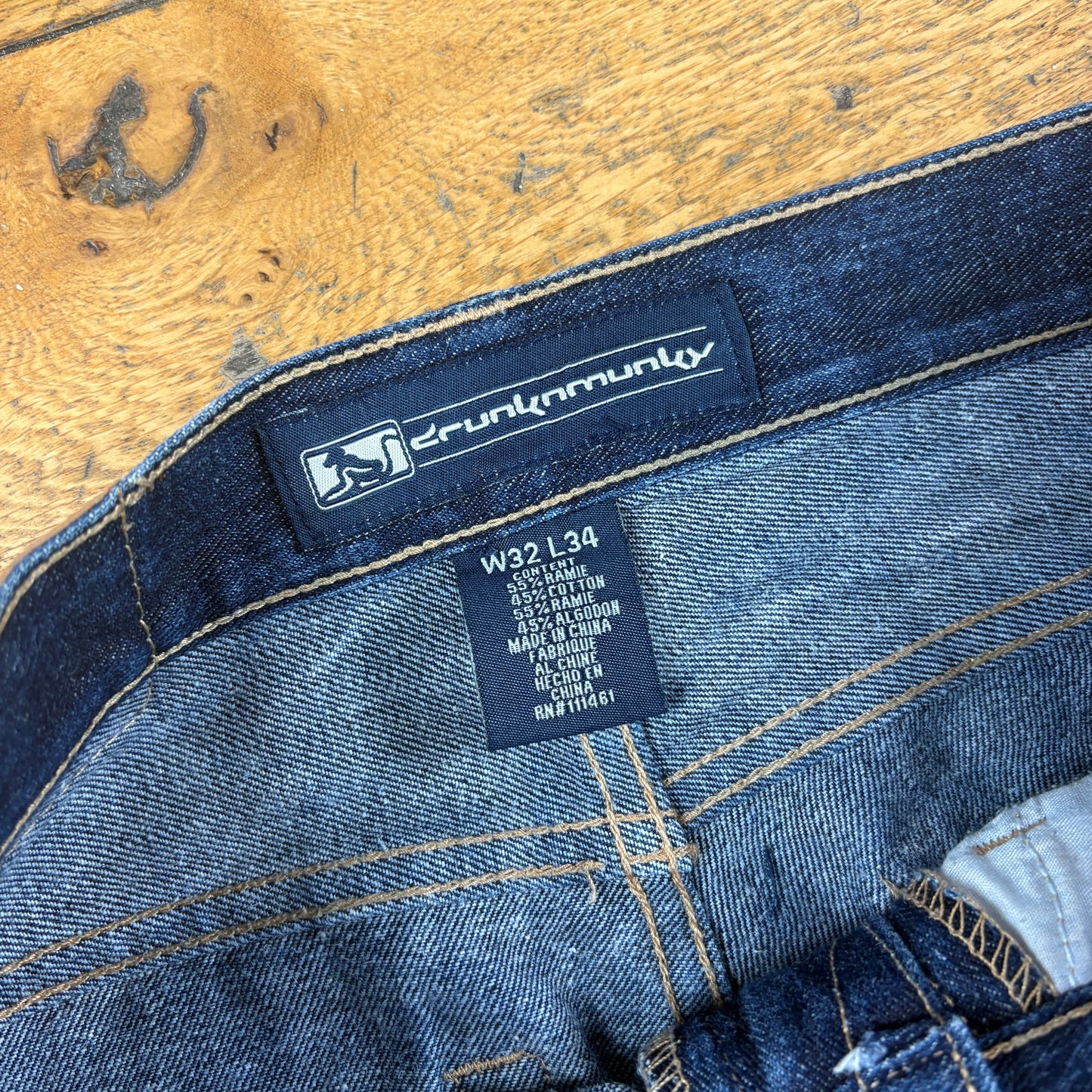 Vintage Drunknmunky Blue Embroidered Y2K Hip Hop Baggy Jeans - 34