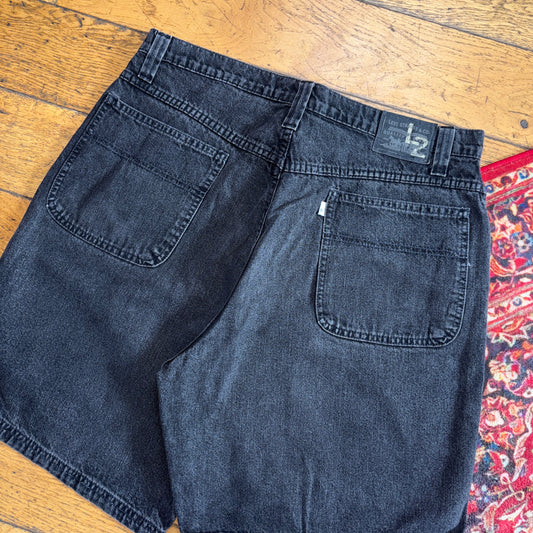 Vintage Levis L2 Rare Baggy Black Denim Shorts - 36