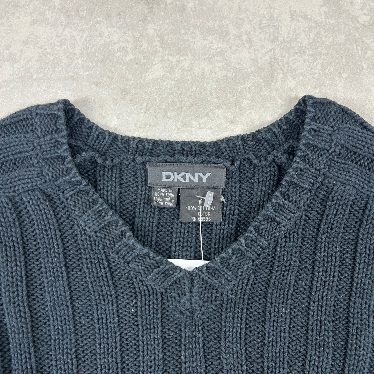 Vintage DKNY Chunky Cable Ribbed Knit Navy Black Jumper - S