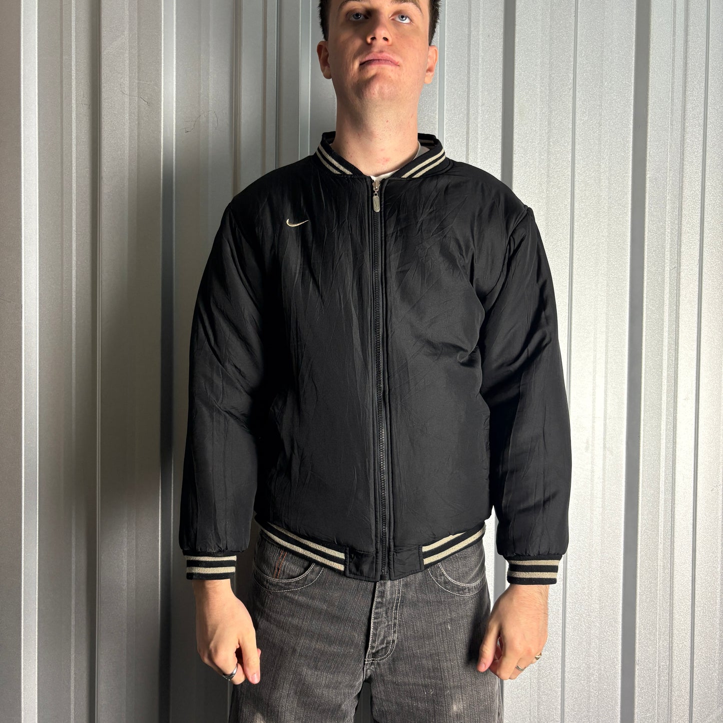 Vintage Nike 90s Dallas Black Varsity Reversible Bomber Jacket - M