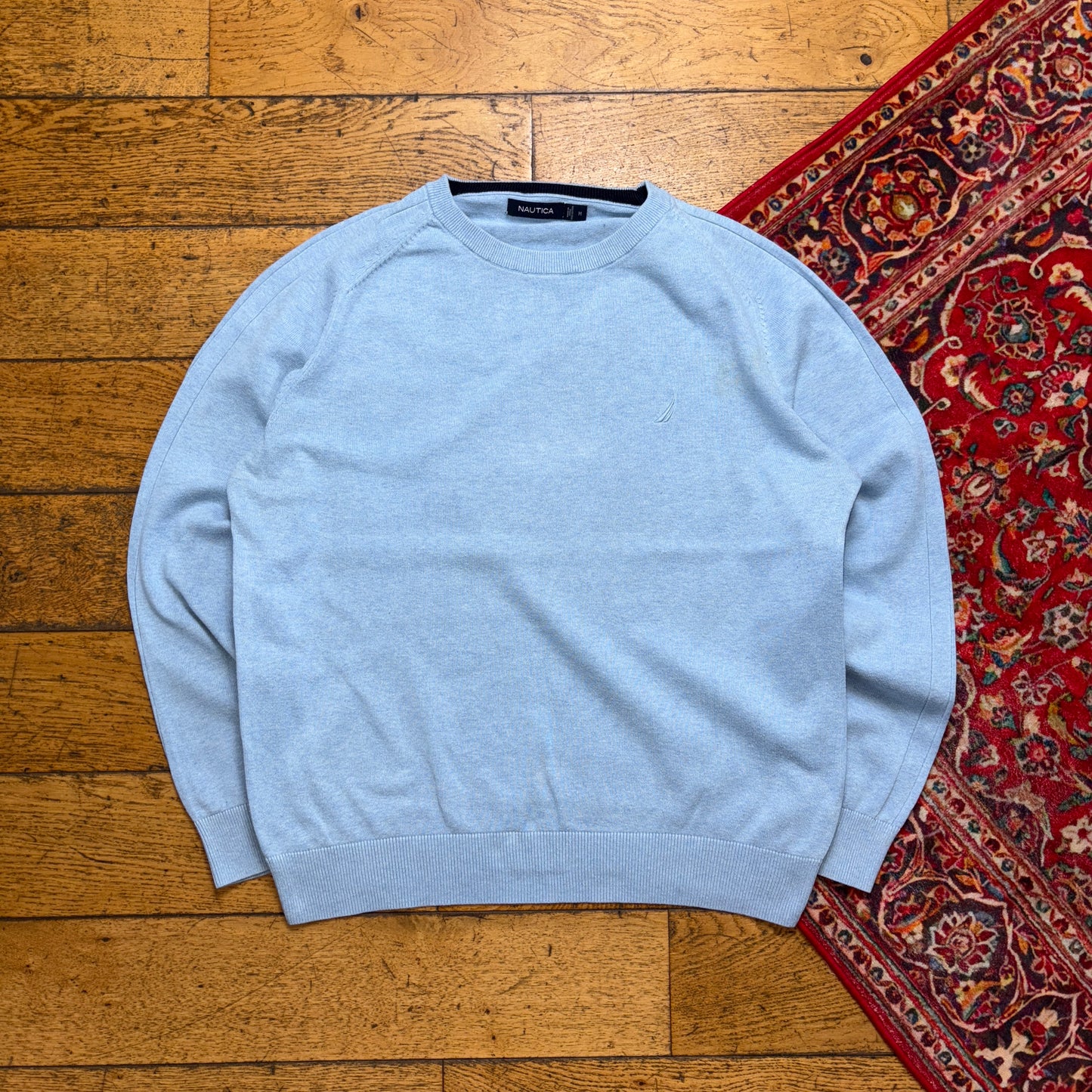 Vintage Nautica Blue Embroidered Knit Jumper - L