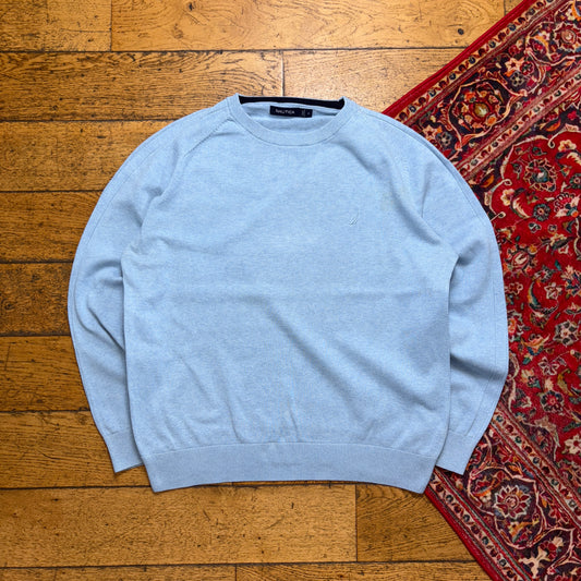 Vintage Nautica Blue Embroidered Knit Jumper - L