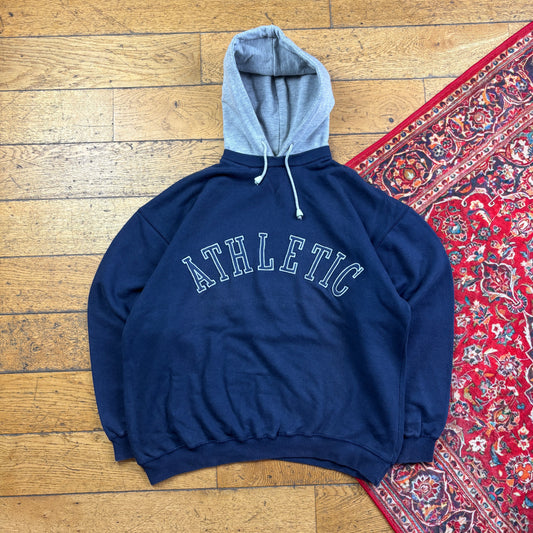 Vintage Athletic Navy Embroidered Hoodie Sweatshirt - XL