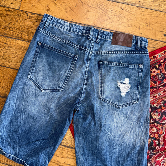 Vintage Blue Denim Slim Shorts - 34
