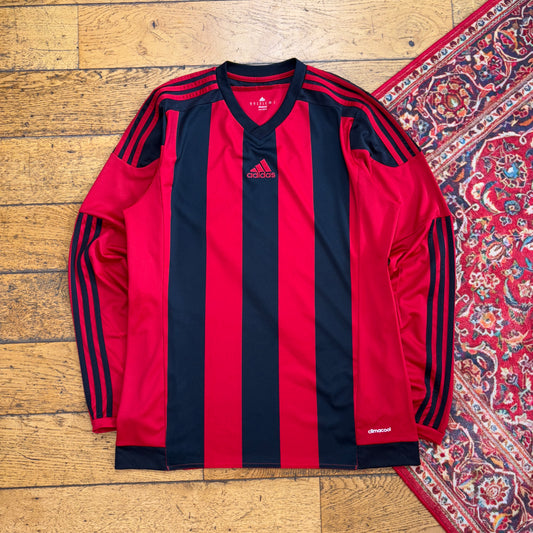 Vintage Adidas Red Black Stripe Long Sleeve Football T-Shirt - S