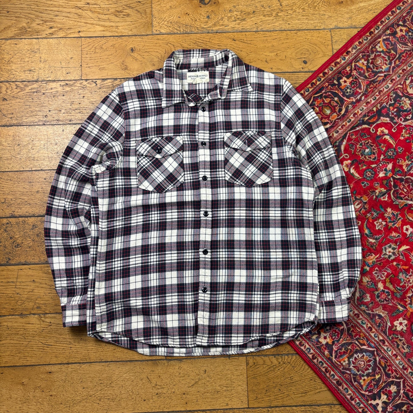 Vintage Ralph Lauren Heavy Flannel Navy White Shirt - L