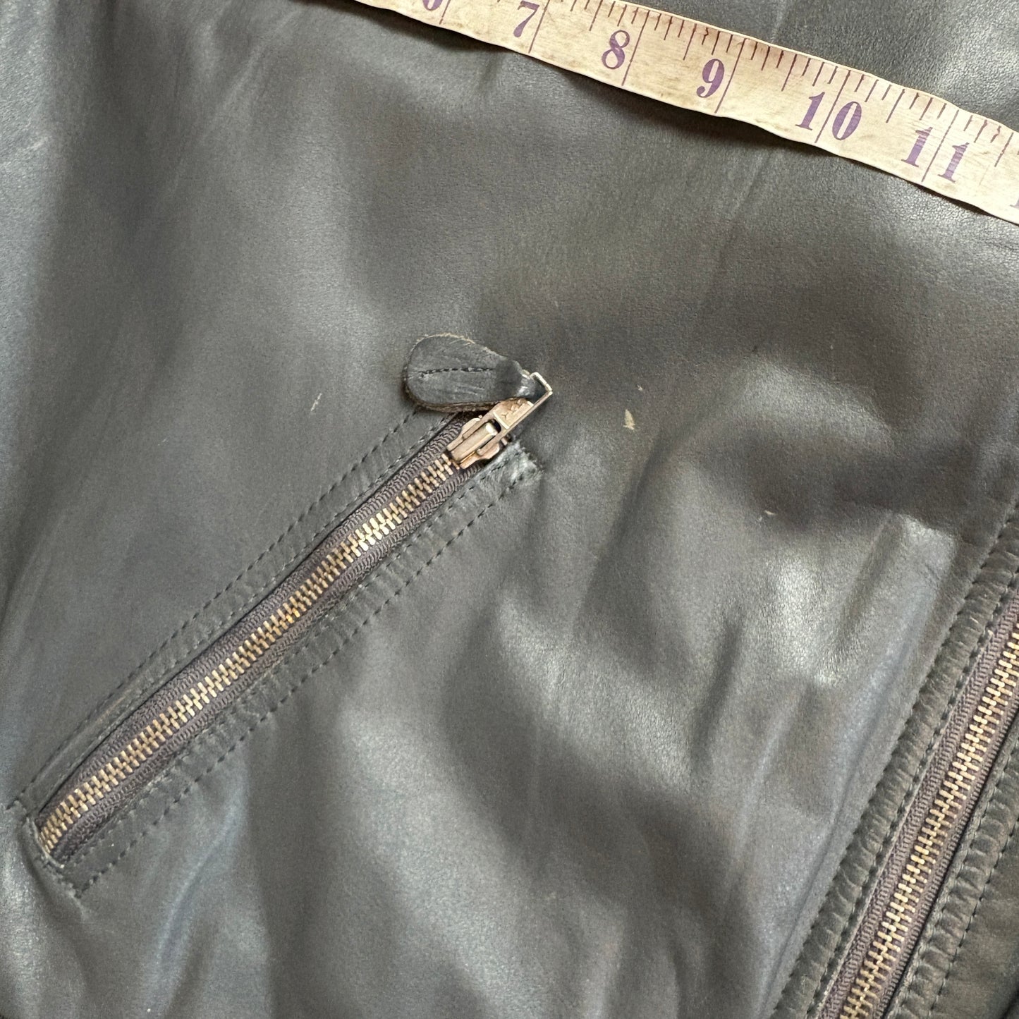 Vintage Grey Leather Aviator Bomber Jacket - XL