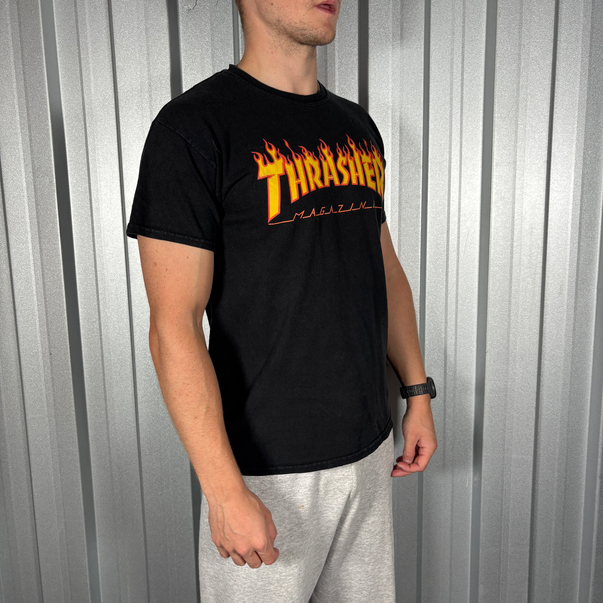 Thrasher Black Flames Skate Graphic T-Shirt - S