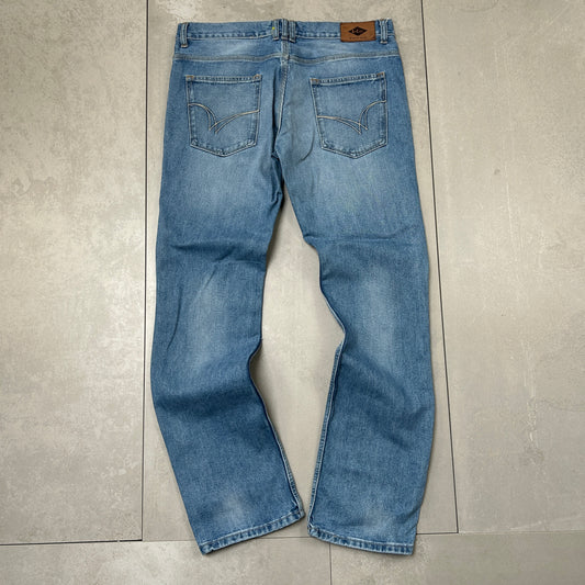 Vintage Embroidered Hip Hop Blue Straight Jeans - 36