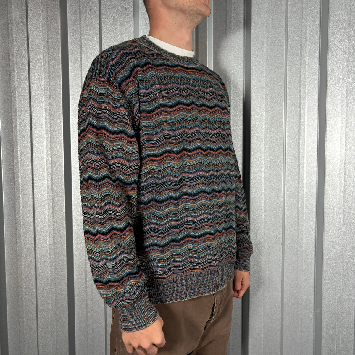 Wavy Pattern Blue Knit Jumper - XL