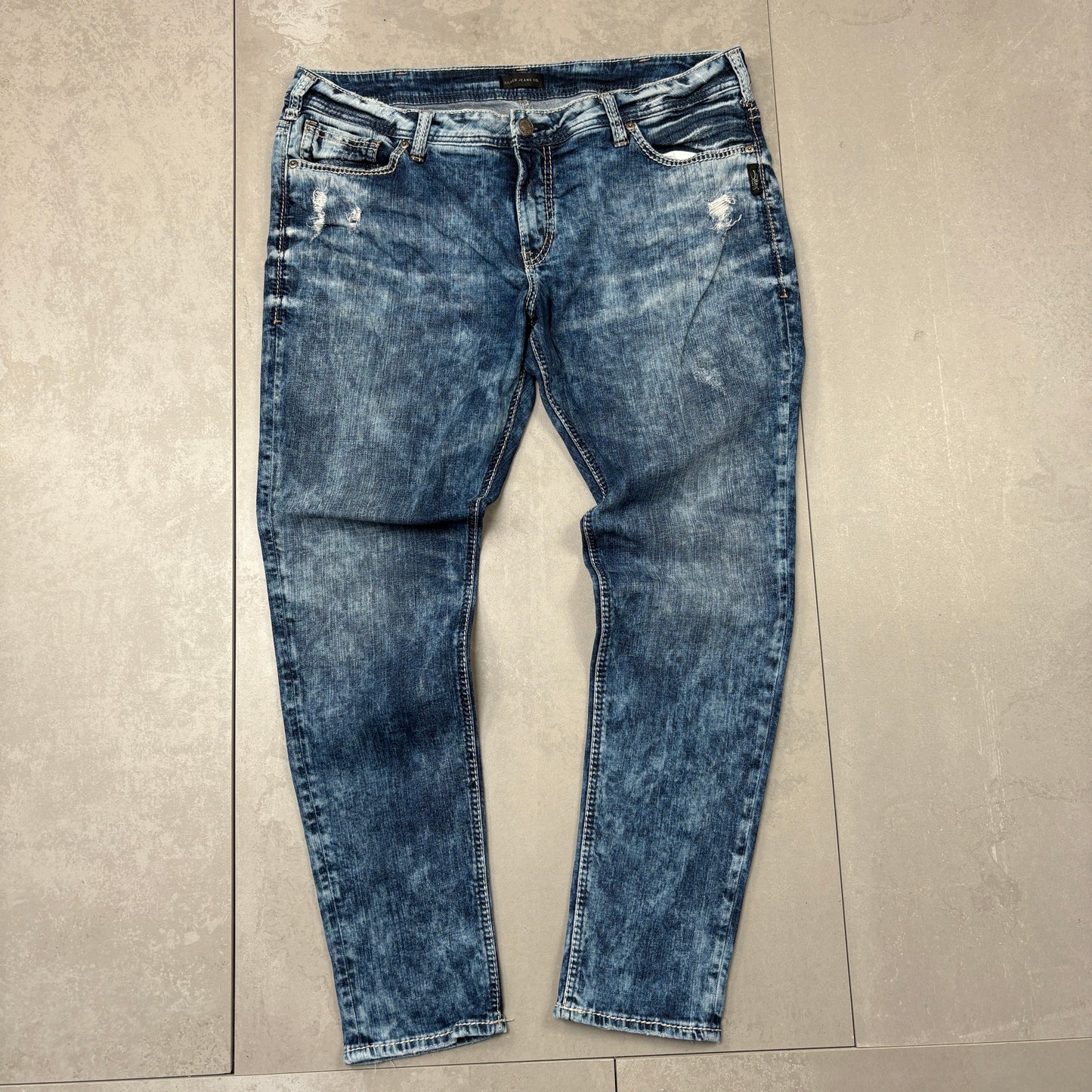 Vintage Silver Embroidered Skinny Hip Hop Jeans - 40